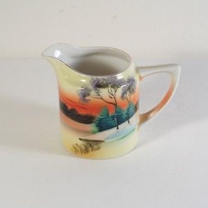 Meito China Creamer Sunset On Lake Hand Painted Art Pottery Ceramic Made Japan